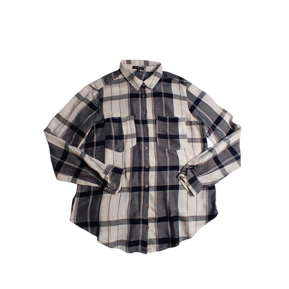 Dynamite Plaid Blouse Small Navy White / Chemisier Carreaux S Bleu Marine Blanc